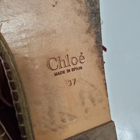 Chloé Claret Red Suede Fringe Espadrille Flats US 7 / EU 37 Boho Chic Designer - Picture 14 of 14